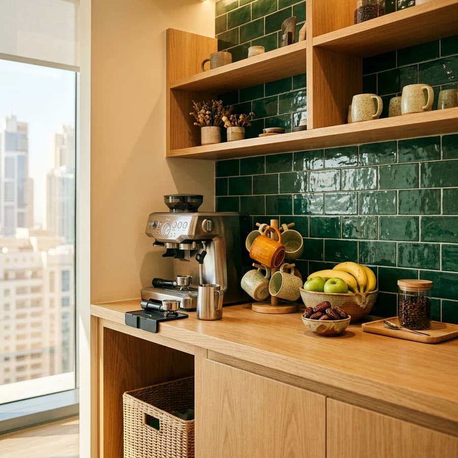 The pantry, with a coffee machine