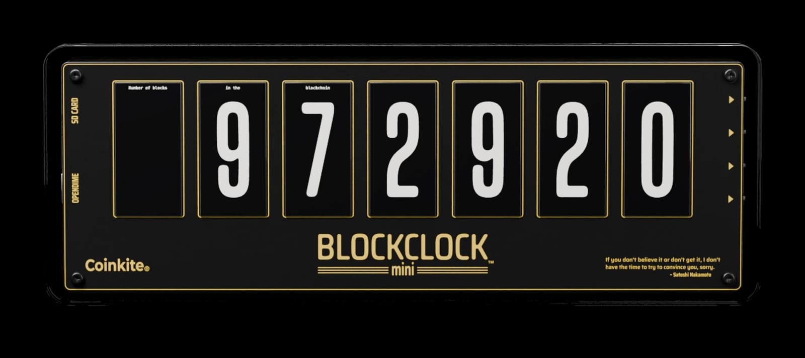 Bitcoin Block Clock - Coinkite BLOCKCLOCK mini, cut out on the Retro and Statement Tech world colour